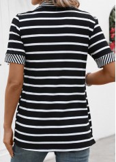 Black tops,White tops,Striped tops,Geometric tops,ROTITA Fake 2in1 Striped Black Short Sleeve T Shirt