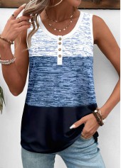 Rotita Patchwork-Tanktop mit geometrischem Print in Blau mit Rundhalsausschnitt