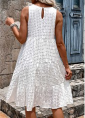 White dresses,Plain Color dresses,Vacation dresses,Vacation dresses,ROTITA Breathable White Round Neck Sleeveless Dress