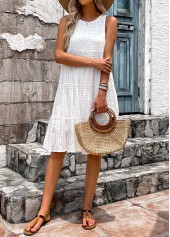White dresses,Plain Color dresses,Vacation dresses,Vacation dresses,ROTITA Breathable White Round Neck Sleeveless Dress