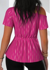 Hot Pink tops,Dot tops,ROTITA Hot Stamping Polka Dot One Shoulder T Shirt