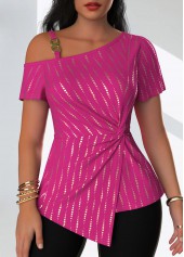 ROTITA Hot Stamping Polka Dot One Shoulder T Shirt