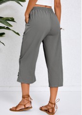 Dark Grey bottoms,Plain Color bottoms,Pocket Dark Grey Elastic Waist High Waisted Pants