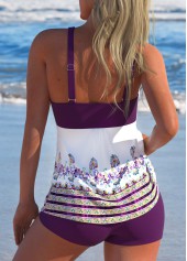 Dark Reddish Purple swimwear,White swimwear,Tribal swimwear,Floral swimwear,Plants swimwear,ROTITA Criss Cross Dark Reddish Purple Tribal Print Tankini Set