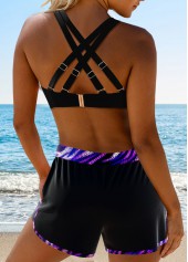 Black swimwear,Purple swimwear,Animal Print swimwear,Dot swimwear,Ombre swimwear,ROTITA Criss Cross Black Zebra Stripe Print Bikini Set