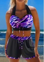 Black swimwear,Purple swimwear,Animal Print swimwear,Dot swimwear,Ombre swimwear,ROTITA Criss Cross Black Zebra Stripe Print Bikini Set