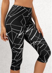 Schwarze Capri-Leggings mit hohem Bund und geometrischem Muster und elastischer Taille
