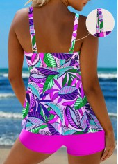 Hot Pink swimwear,Floral swimwear,Plants swimwear,Dot swimwear,ROTITA Smocked Hot Pink Floral Print Tankini Set