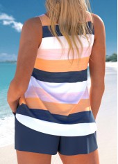 Multi Color swimwear,Striped swimwear,Geometric swimwear,ROTITA Cut Out Multi Color Striped Tankini Set