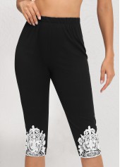 Legging capri noir taille haute à imprimé tribal taille élastique