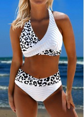 White swimwear,Leopard swimwear,Animal Print swimwear,ROTITA Criss Cross White Leopard Bikini Set