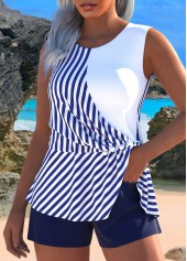 Navy swimwear,Striped swimwear,Geometric swimwear,ROTITA Ruched Button Navy Striped Tankini Set