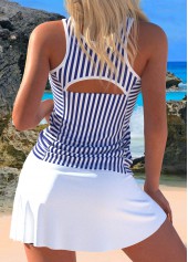 Navy swimwear,White swimwear,Striped swimwear,Geometric swimwear,ROTITA Cut Out Navy Striped Tankini Set
