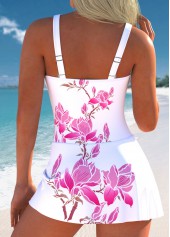 Pink swimwear,Floral swimwear,Plants swimwear,ROTITA Tie Pink Floral Print One Piece Swimdress