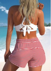 White swimwear,Red swimwear,Striped swimwear,Geometric swimwear,ROTITA Criss Cross White Striped Bikini Set