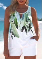 ROTITA Cut Out Light Green Tropical Plants Print Tankini Set