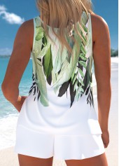 Light Green swimwear,White swimwear,Plants swimwear,ROTITA Cut Out Light Green Tropical Plants Print Tankini Set