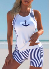 Weiß gestreiftes Tankini-Set mit Cut-Outs von Rotita