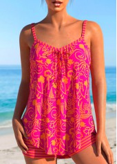 ensemble de tankini à imprimé graffiti rose vif avec nœud papillon Rotita
