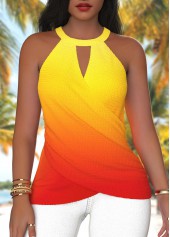 Rotita – ärmelloses Tanktop mit Rundhalsausschnitt und Cut-Out in Ombre-Orange