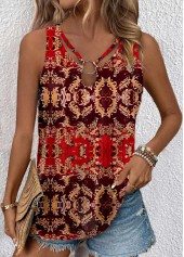 Rotes ärmelloses Tanktop mit Tribal-Print und Cut-Outs