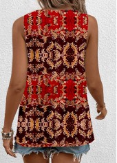 Red tops,Tribal tops,ROTITA Cut Out Tribal Print Red Sleeveless Tank Top