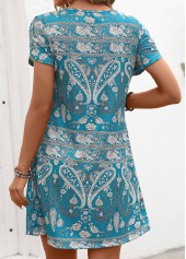 Mint Green dresses,Tribal dresses,Paisley dresses,Floral dresses,Plants dresses,Vacation dresses,Vacation dresses,Tribal Print Mint Green Short Round Neck Dress