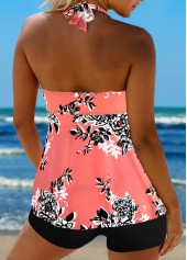 Coral swimwear,Floral swimwear,Plants swimwear,ROTITA Criss Cross Coral Floral Print Tankini Top