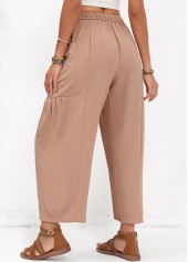 Light Coffee bottoms,Plain Color bottoms,Pocket Light Coffee Elastic Waist High Waisted Pants
