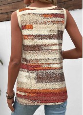 Light Yellow tops,Striped tops,Geometric tops,ROTITA Button Striped Light Yellow Round Neck Sleeveless Tank Top