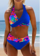 ensemble de bikini à imprimé floral bleu royal surplis Rotita