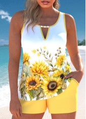 ensemble tankini à imprimé floral jaune clair à découpes rotita