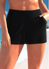 Black swimwear,Plain Color swimwear,ROTITA Black Pocket High Waisted Beach Shorts