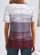 Multi Color tops,Striped tops,Geometric tops,ROTITA Button Striped Multi Color Square Neck T Shirt