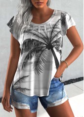Hellgraues T-Shirt mit Rotita-Tuck-Stitch-Pflanzen-Print