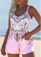 Light Pink swimwear,Tribal swimwear,ROTITA Pocket Light Pink Tribal Print Tankini Set