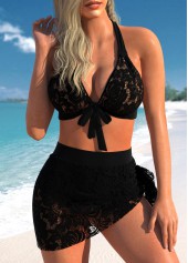 Rotita – Schwarzes Bikini-Set mit Spitzen und seitlicher Schnürung