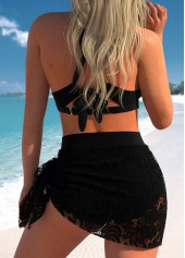 Black swimwear,Plain Color swimwear,ROTITA Lace Tie Side Black Bikini Set