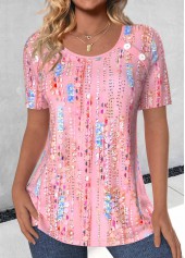 t-shirt à manches courtes et col rond rose bouton Rotita