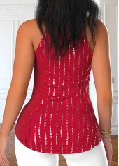 Red tops,Geometric tops,Striped tops,ROTITA Wrap Geometric Print Red Halter Sleeveless Tank Top