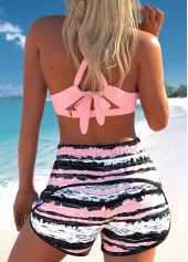 Pink swimwear,Striped swimwear,Geometric swimwear,ROTITA Jacquard Bowknot Pink Striped Bikini Set