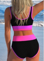 Black swimwear,Contrast Color swimwear,ROTITA Contrast Binding Black Patchwork Bikini Set