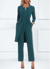 ROTITA Pocket Ankle Length Split Neck Turquoise Jumpsuit and Cardigan