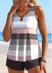 Multi Color swimwear,Striped swimwear,Geometric swimwear,ROTITA Cut Out Multi Color Tankini Set