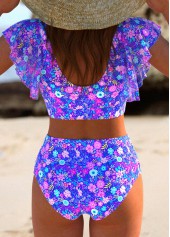 Purple swimwear,Ditsy Floral swimwear,ROTITA Ruffle Purple Ditsy Floral Print Bikini Set