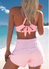 Pink swimwear,Striped swimwear,Geometric swimwear,ROTITA Criss Cross Pink Striped Bikini Set
