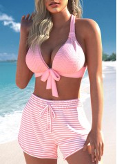 Pink swimwear,Striped swimwear,Geometric swimwear,ROTITA Criss Cross Pink Striped Bikini Set
