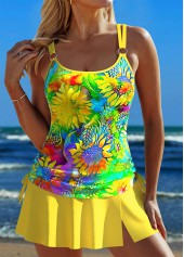 ensemble tankini à imprimé floral jaune avec anneau circulaire rotita