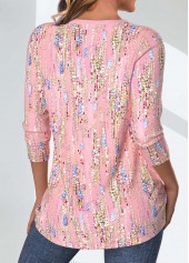 Light Pink tops,Geometric tops,Striped tops,Dot tops,ROTITA Criss Cross Geometric Print Light Pink T Shirt