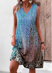 Sky Blue dresses,Light Coffee dresses,Ombre dresses,Everyday dresses,Casual dresses,ROTITA Lightweight Ombre Sky Blue A Line V Neck Dress